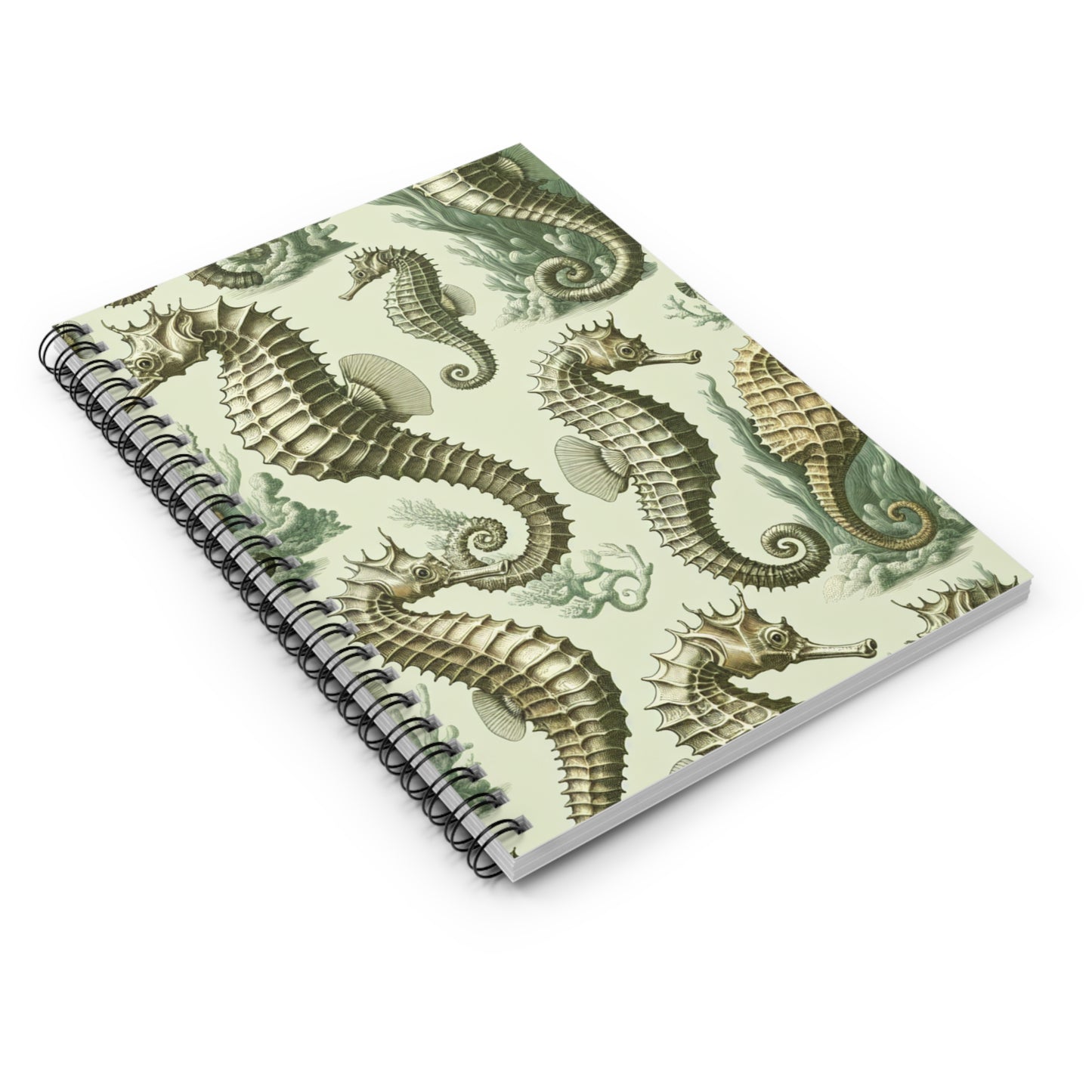Spiral Notebook - Green Toile Seahorses