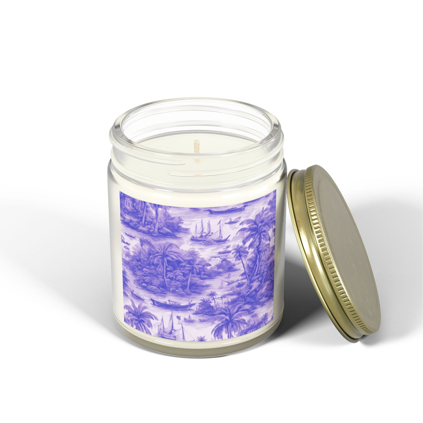 Scented Candles, Coconut Apricot Wax (4oz, 9oz) - Tropical Toile #1, Purple