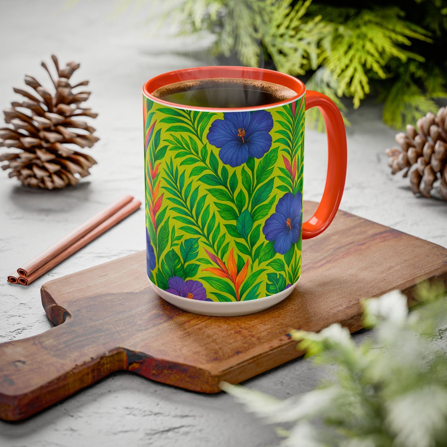 Vibrant Floral Coffee Mug - 11oz & 15oz / Midnight Flower Lime