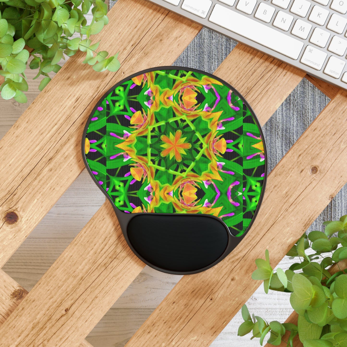 Mouse Pad With Wrist Rest, Orchid Kaleidoscope #2