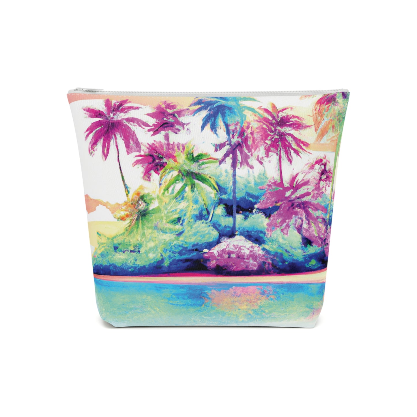 Tropical Cotton Cosmetic Bag, Makeup Pouch, 5 Sizes / Watercolor Beach