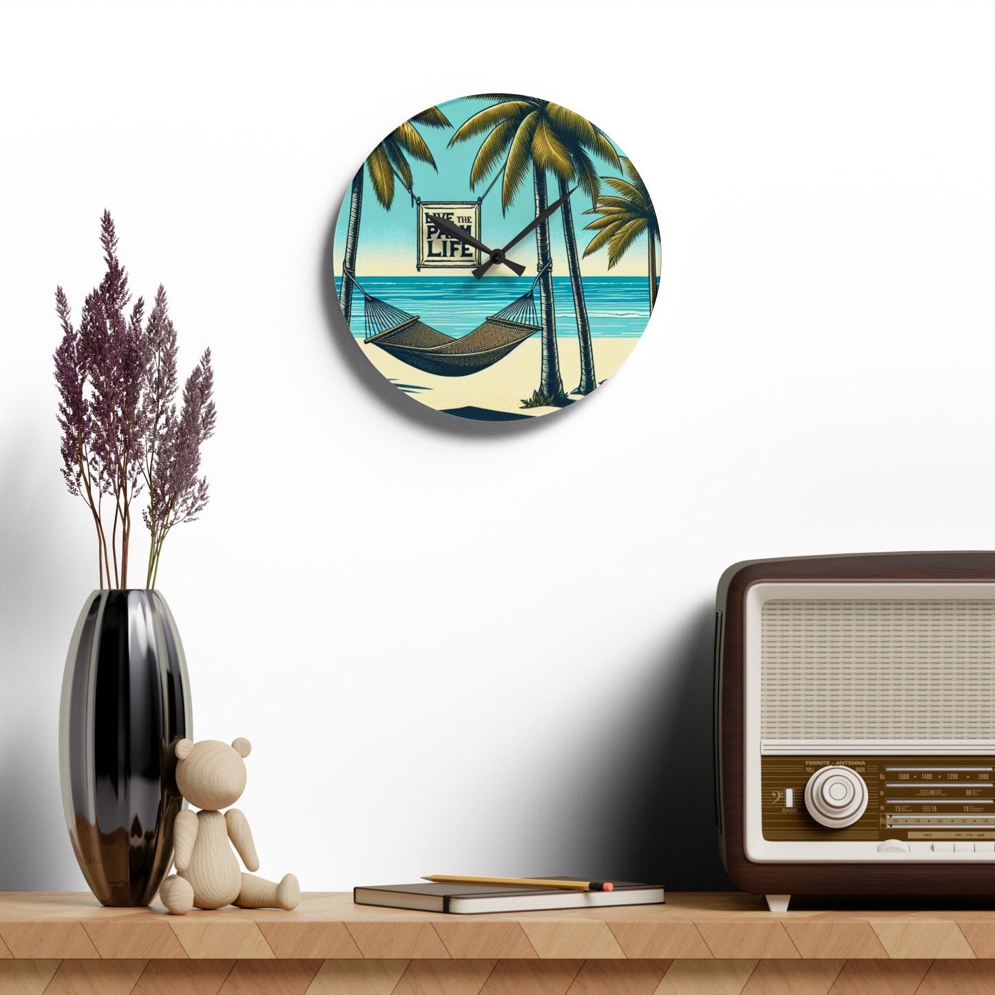 Acrylic Wall Clock, Hammock on the Beach, 4 Variants