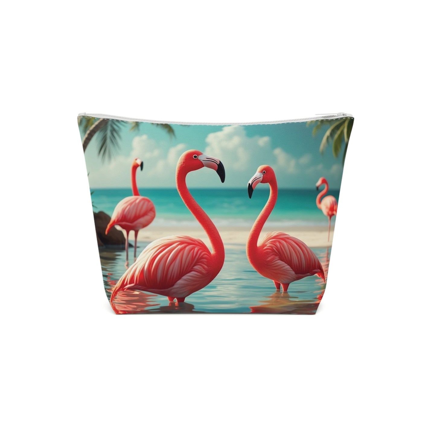 Tropical Cotton Cosmetic Bag, Makeup Pouch, 5 Sizes / Flamingo Morning Dip
