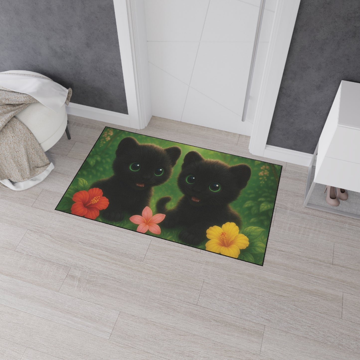 Heavy Duty Floor Mat, 5 Sizes – Tropical Area Rug for Home Décor / Baby Black Panthers