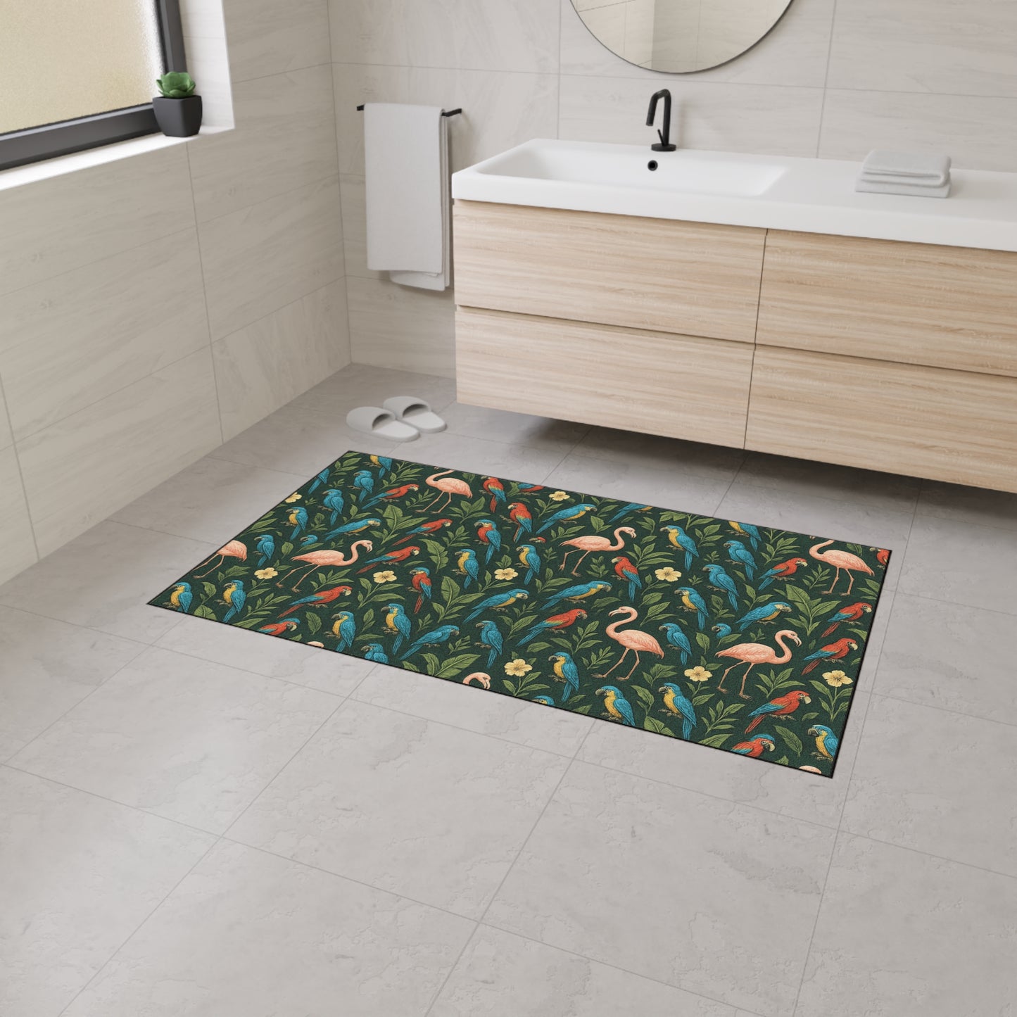 Heavy Duty Floor Mat, 5 Sizes – Tropical Area Rug for Home Décor / Flamingos and Parrots