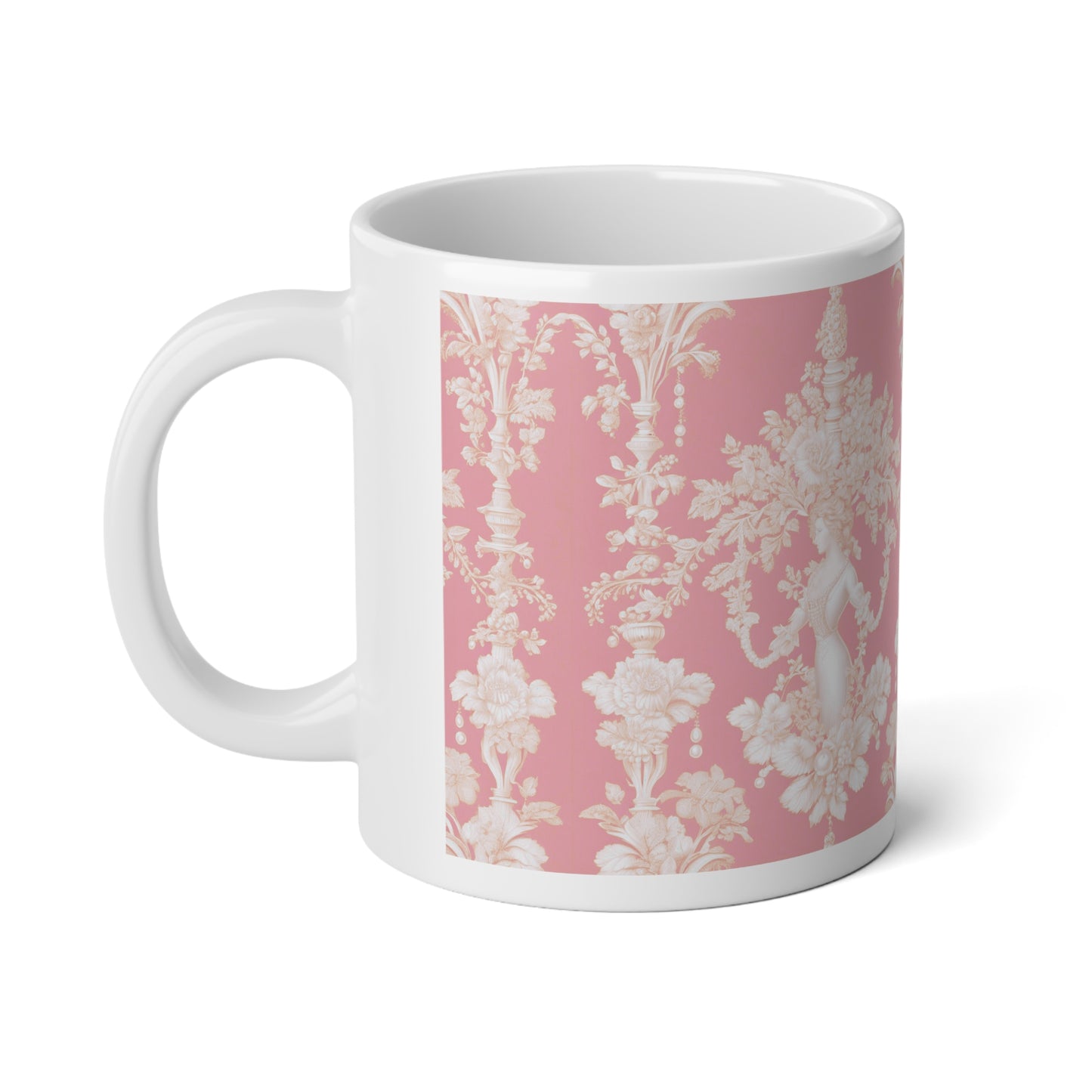 Jumbo Mug, 20oz, Pearl Lady Toile, Hibiscus Pink | Tropical Coffee Cup