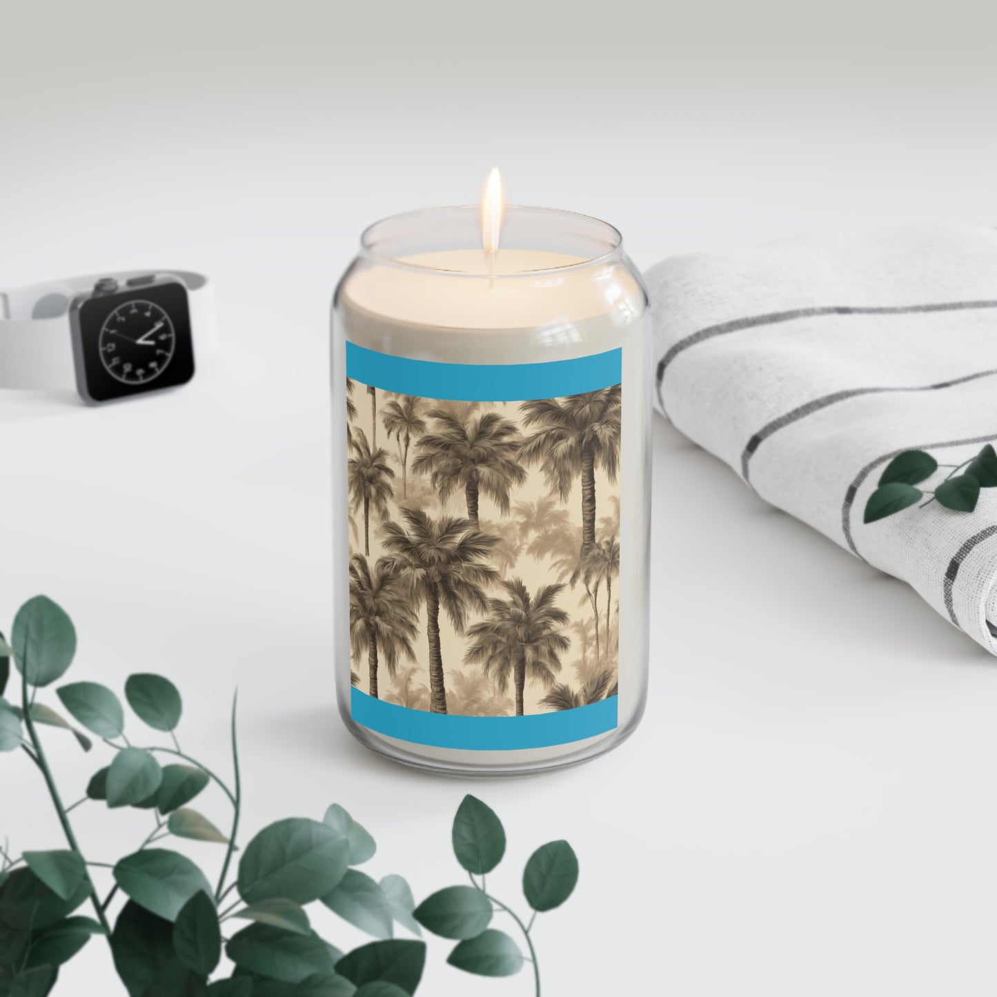 Scented Candle, 13.75oz - Lisa's Fluffy Palms, turquoise