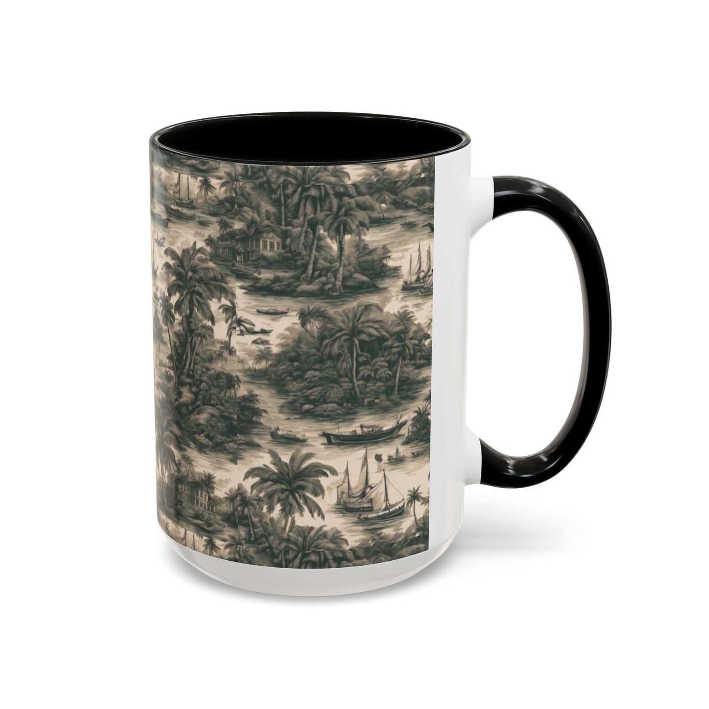 Accent Coffee Mug (11, 15oz), 8 Colors - Tropical Toile #1, black