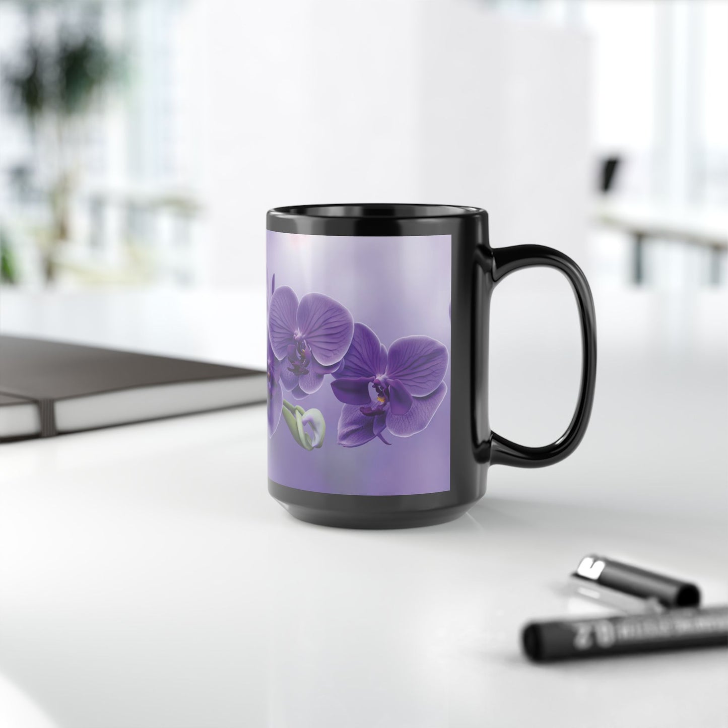 Black Coffee Mug - Purple Orchid Beauties