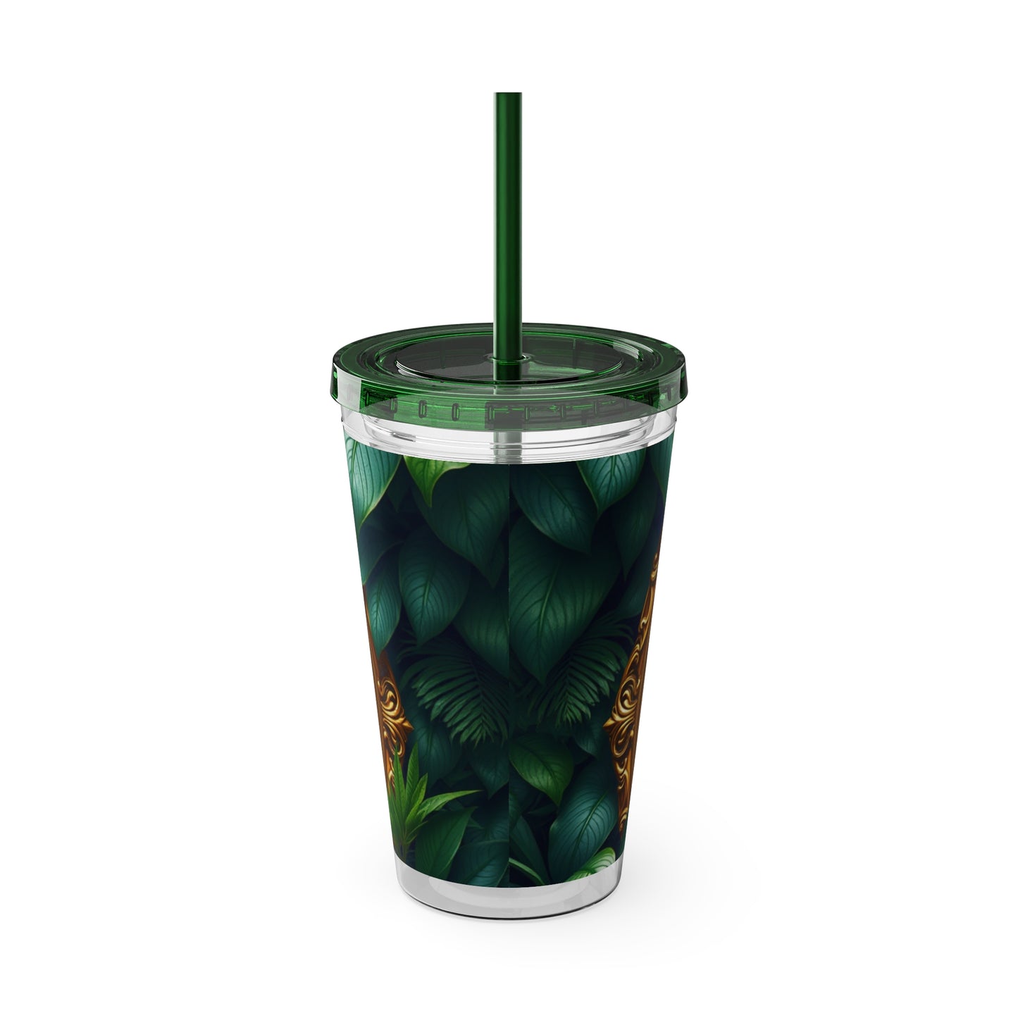 Tropical Tumbler with Straw | 16oz Colorful Travel Cup / Framed Orangutan Apes
