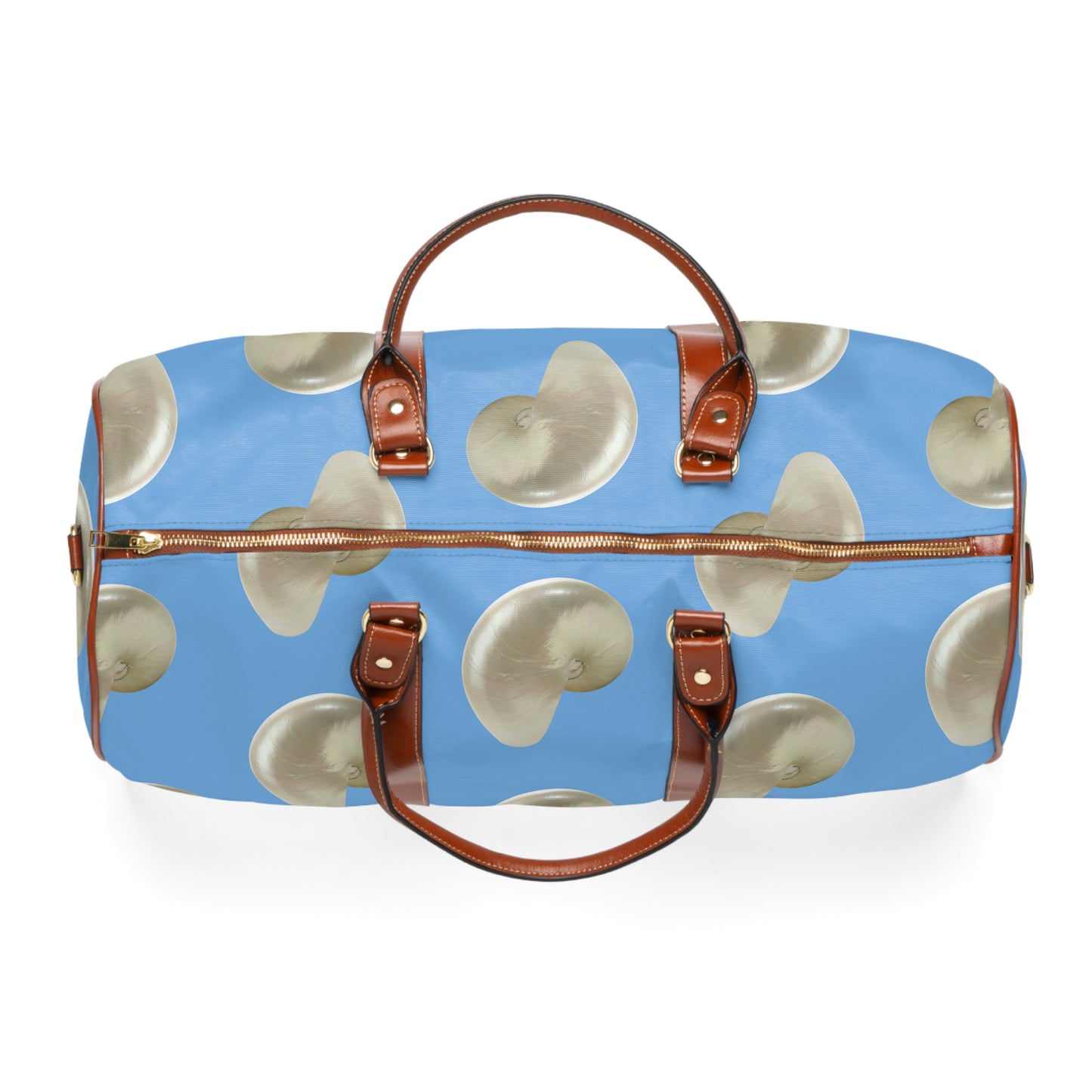 Tropical Waterproof Travel Bag - Perfect for Beach Getaways / Real White Nautilus Shells, Lt. Blue