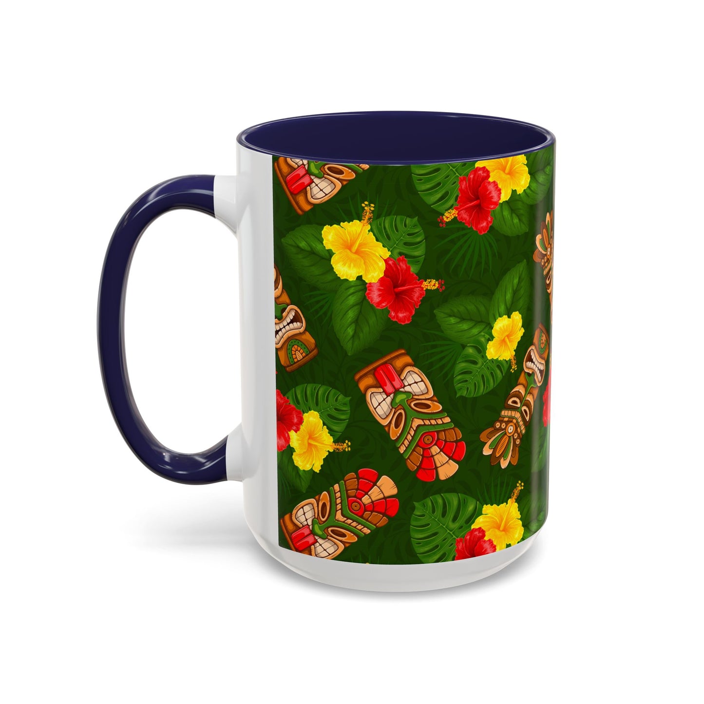 Accent Coffee Mug (11, 15oz), 8 Colors - Tiki Hibiscus Garden