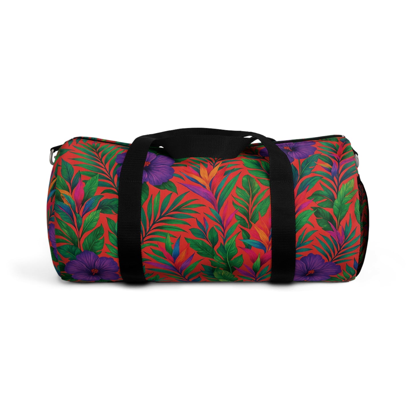 Tropical Rainforest Duffel Bag - Perfect for Travel and Gym / Midnight Flowers Coral