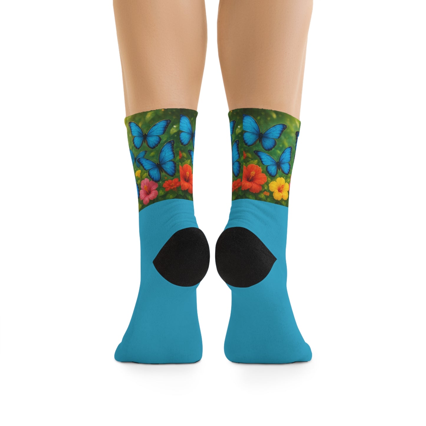 Recycled Poly Socks, Morpho Butterflies/Turquoise
