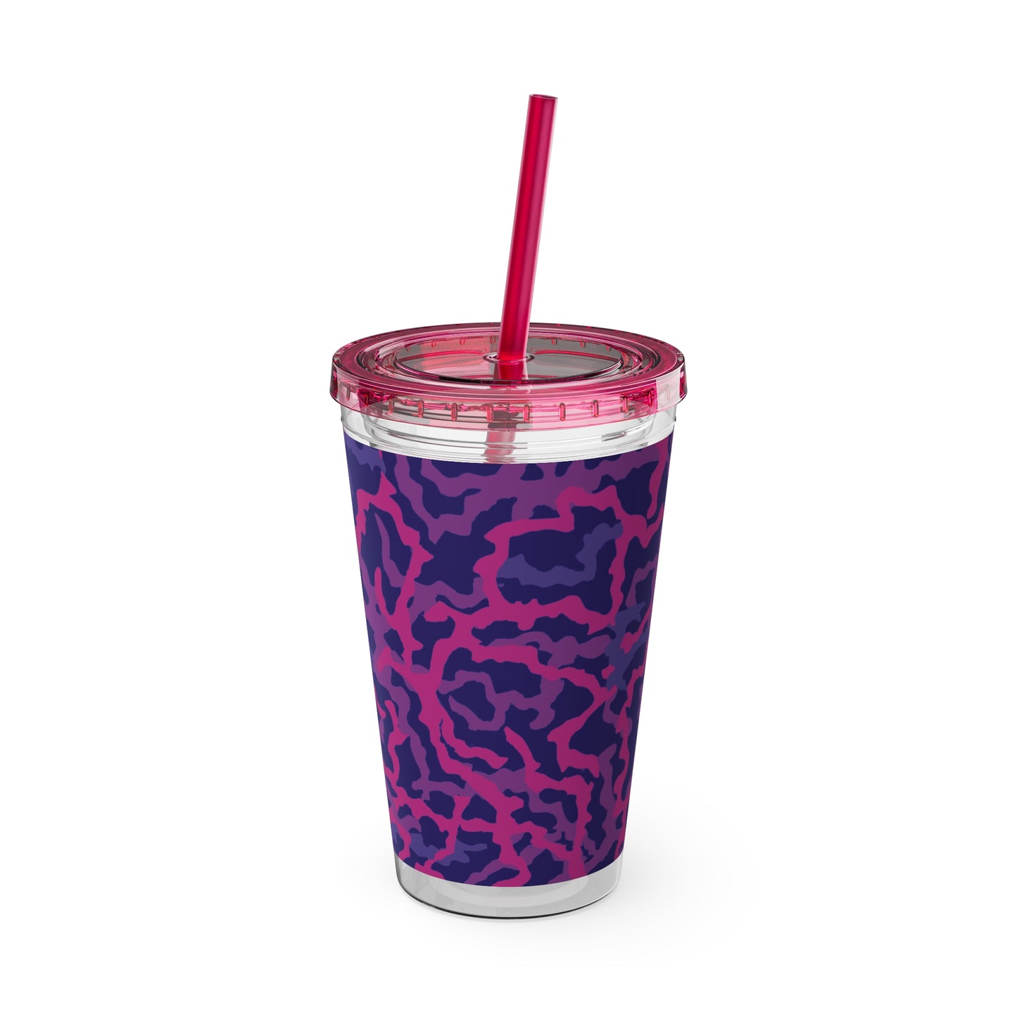 Tropical Tumbler with Straw | 16oz Colorful Travel Cup / Coral Threads, Heatwave