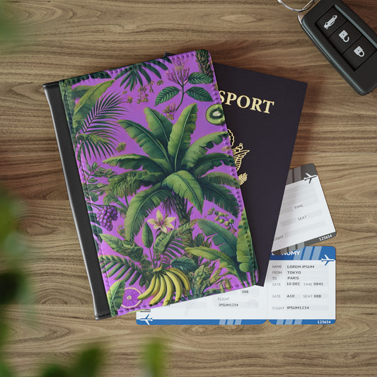 Tropical Passport Cover, Faux Leather - RFID blocking for travel security / More Tropical Fruit, Deep Lilac