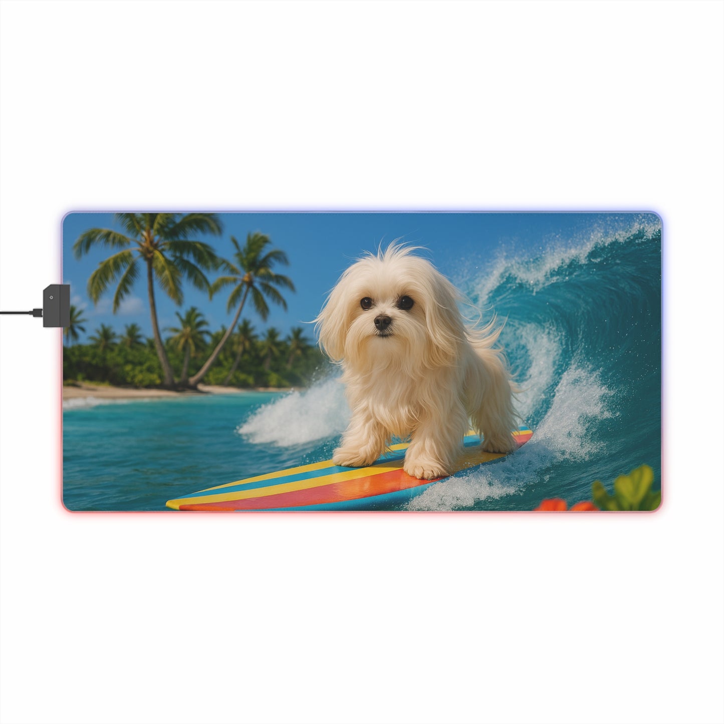 LED Gaming Mouse Pad With Vibrant RGB Lighting, 4 Sizes / Puppy Ariel the Dog Surfer