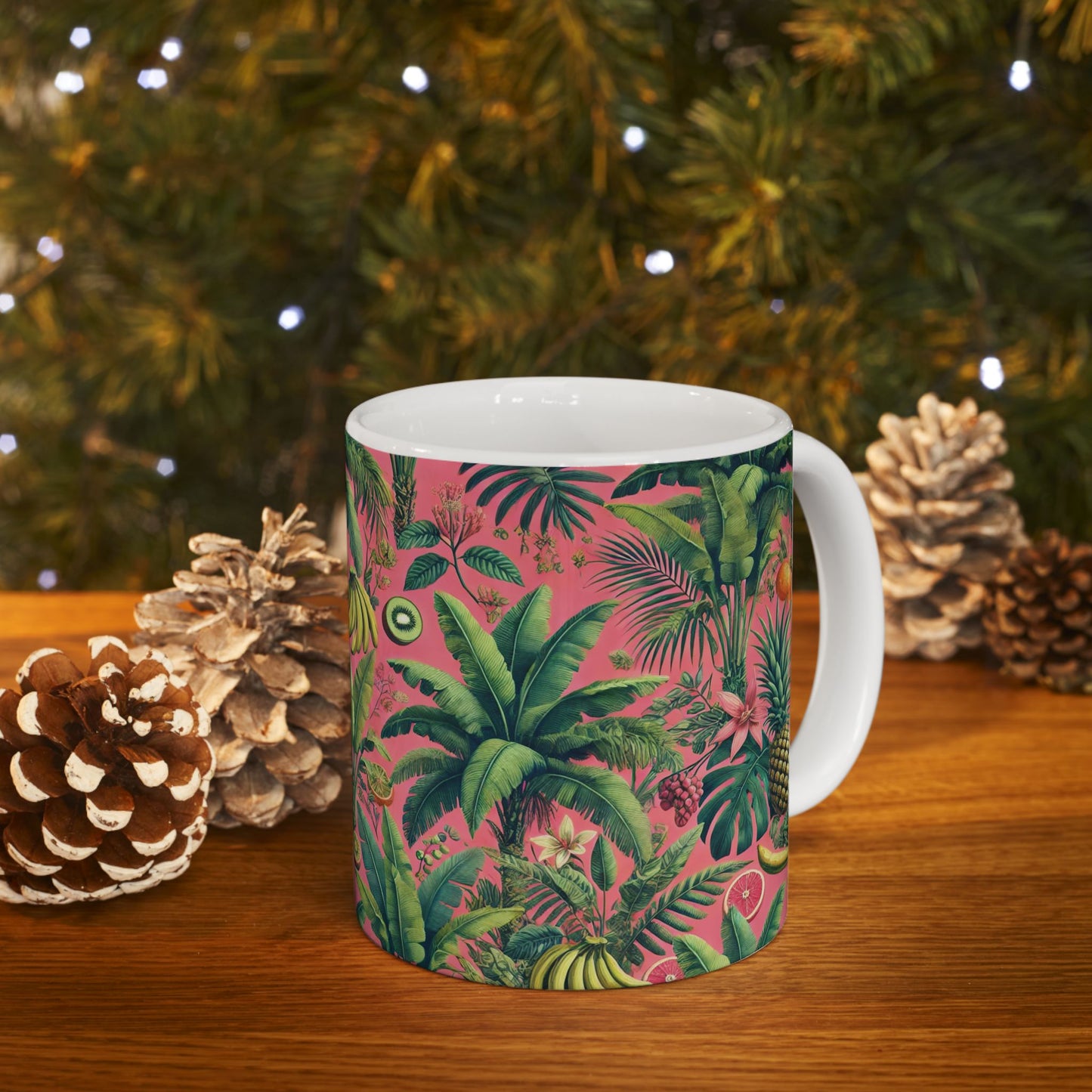 Ceramic White Mug - 11oz & 15oz, More Tropical Fruit, Coral