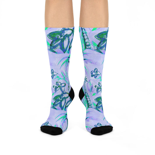 Cushioned Crew Socks - Tropical Doodles, Lilac