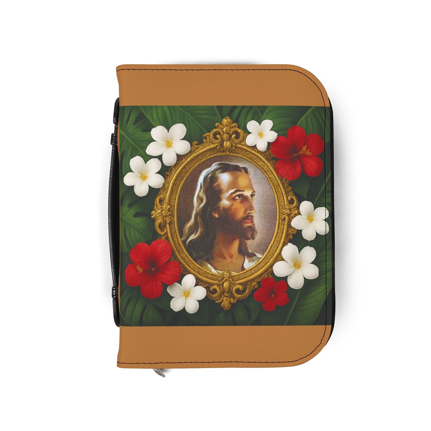 Tropical Jesus Bible Cover, Lt. Brown / Floral Bible Protector, Church Accessories