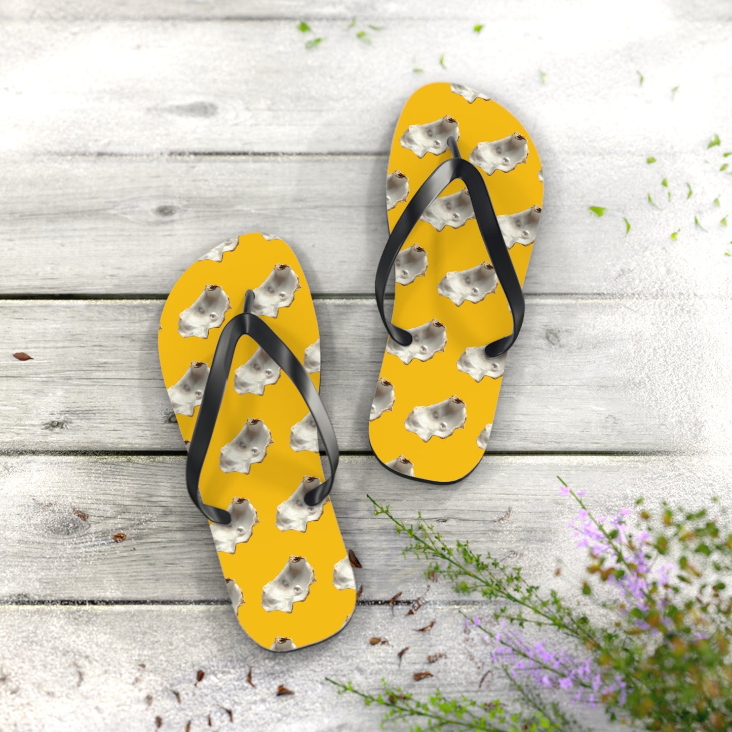 Flip Flops - White Pearl Oyster, yellow