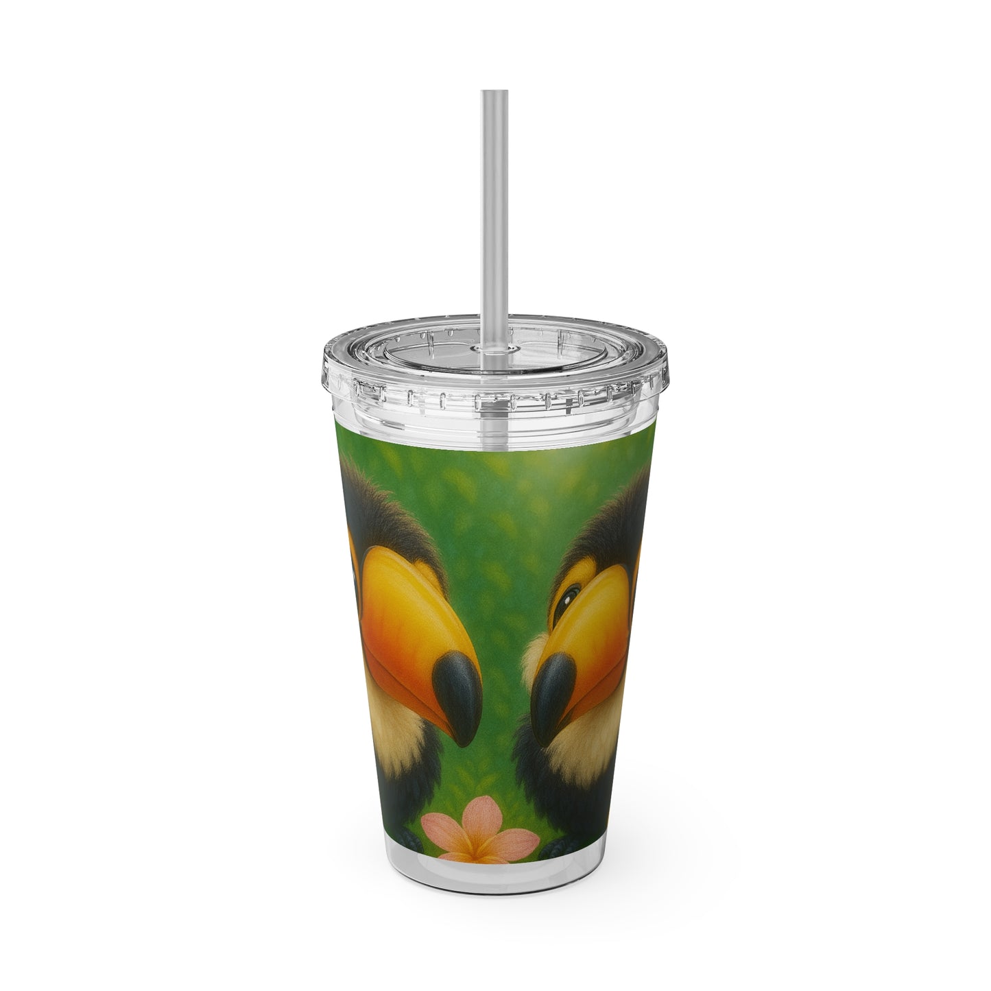 Tropical Tumbler with Straw | 16oz Colorful Travel Cup / Baby Toucans