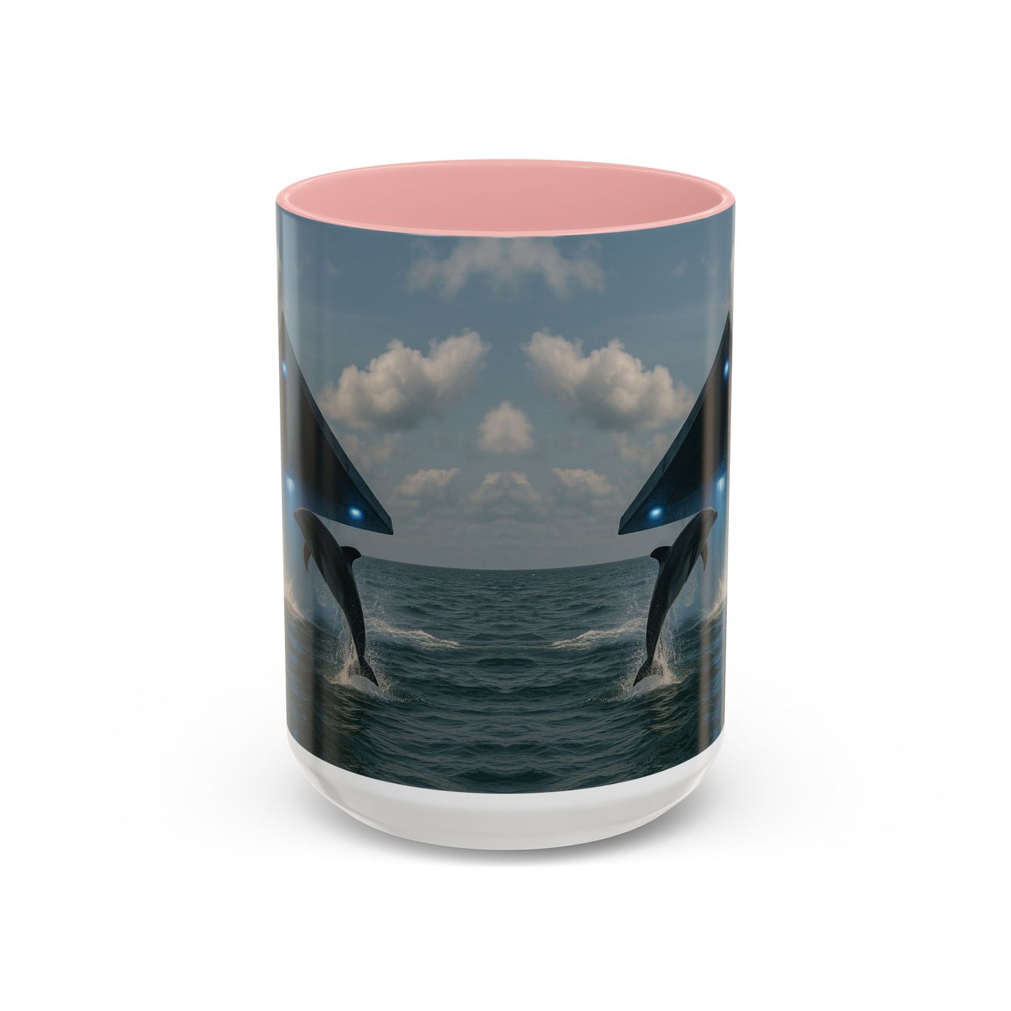 Accent Coffee Mug (11, 15oz), 8 Colors - UFO and Dolphin