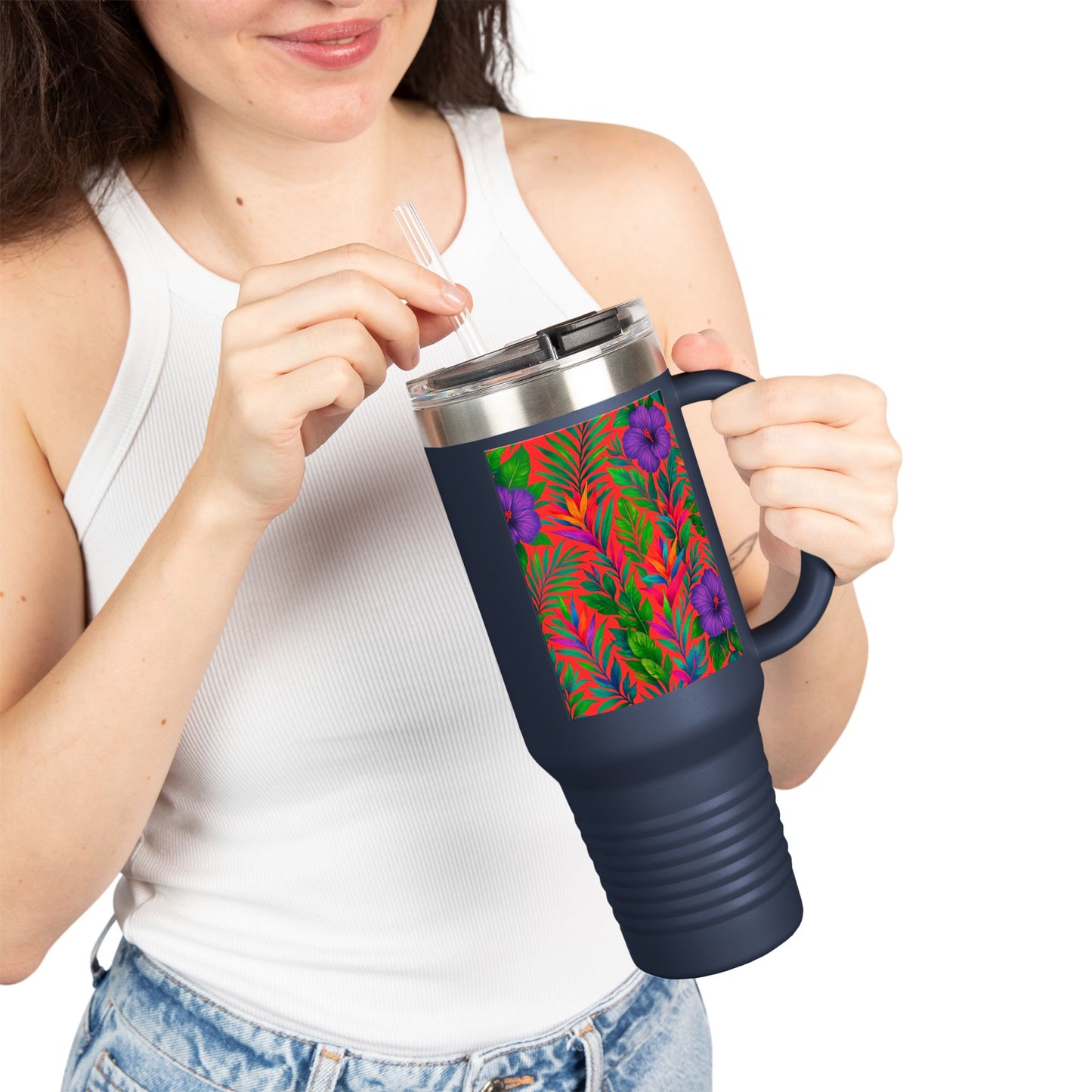 Midnight Flower Coral Insulated Travel Mug - 40oz - Perfect for Outdoor Adventures