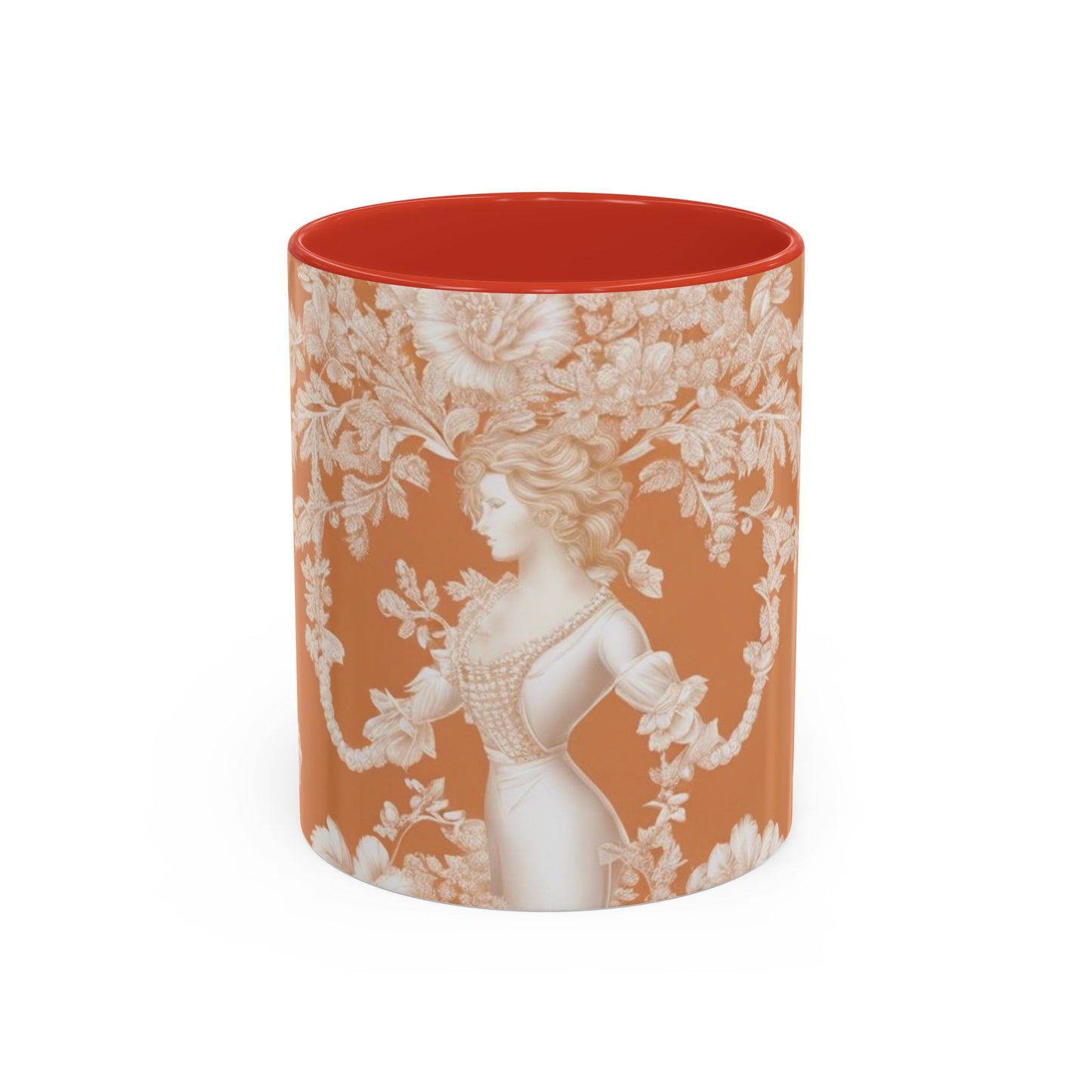 Accent Coffee Mug (11, 15oz), Pearl Lady Toile/Melon, Various Colors