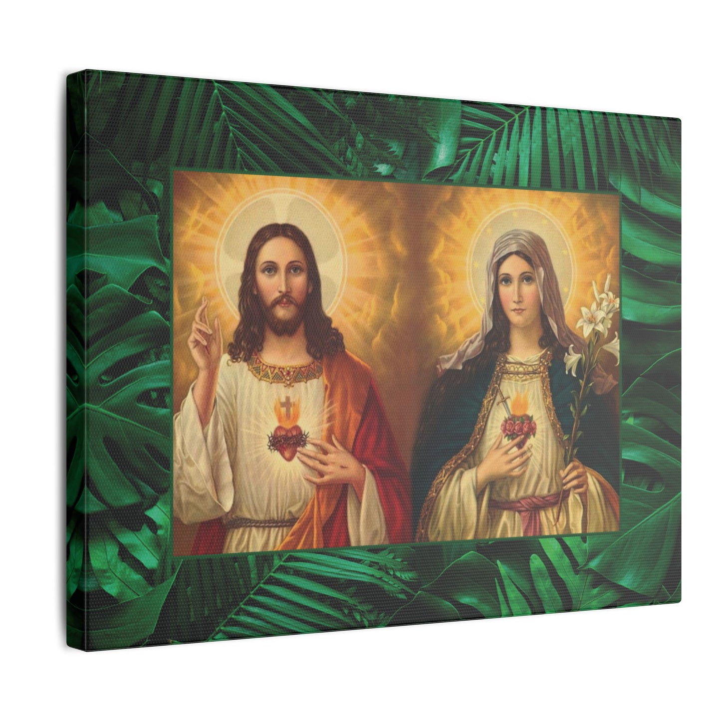 "Tropical Rainforest Jesus and Mary" Religious Canvas Artwork - Stretched Canvas Print / Byzantine Icons