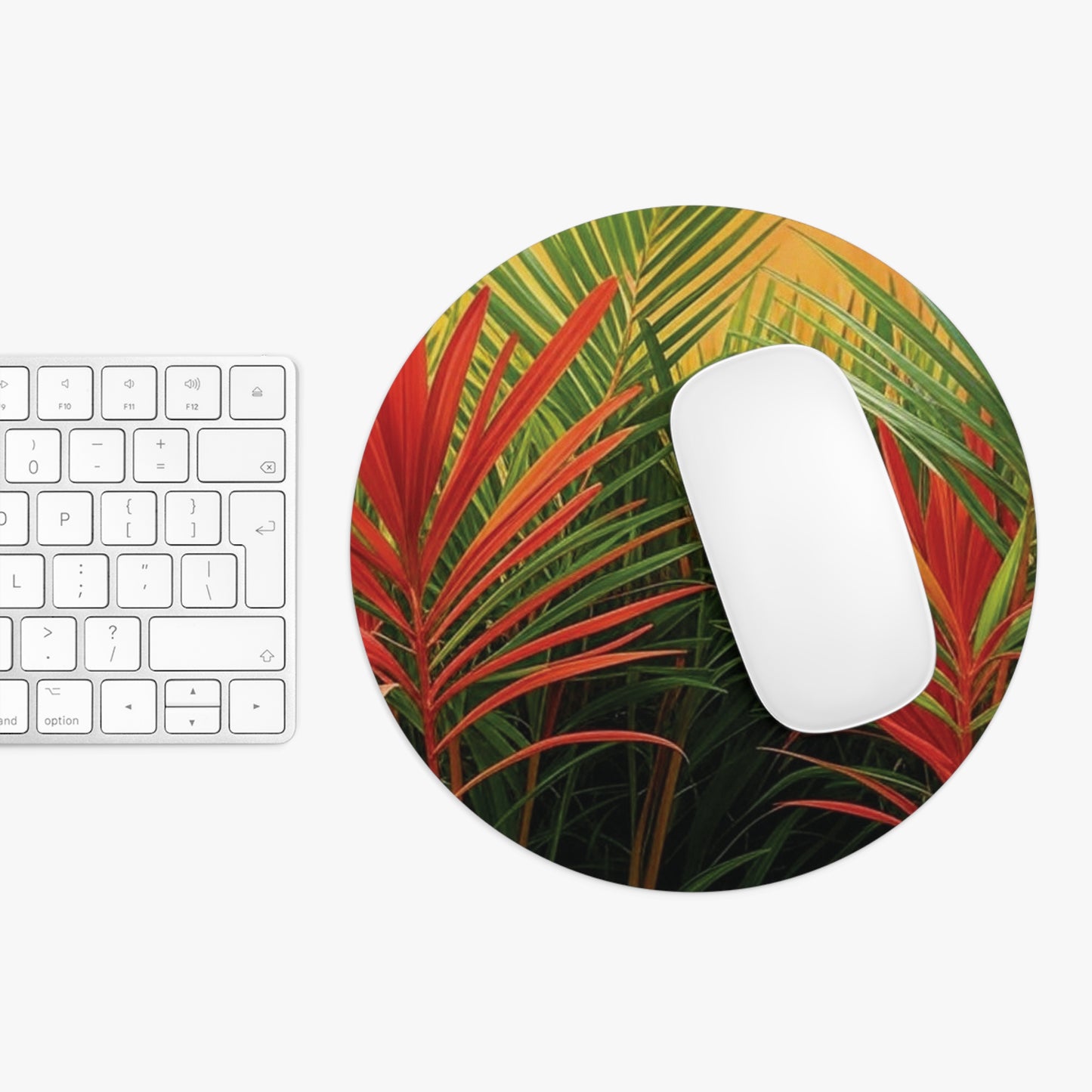 Tropical Mouse Pad, 2 Shapes - Beach Vibes for Home Office & Gamer / Red Flame Palms