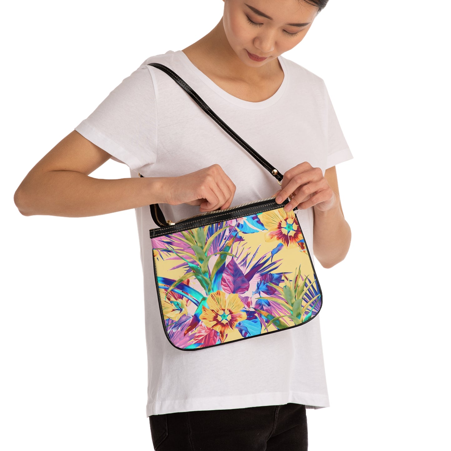 Tropical Small Shoulder Bag | Stylish Crossbody Purse / Plant-Palooza, orange sherbet