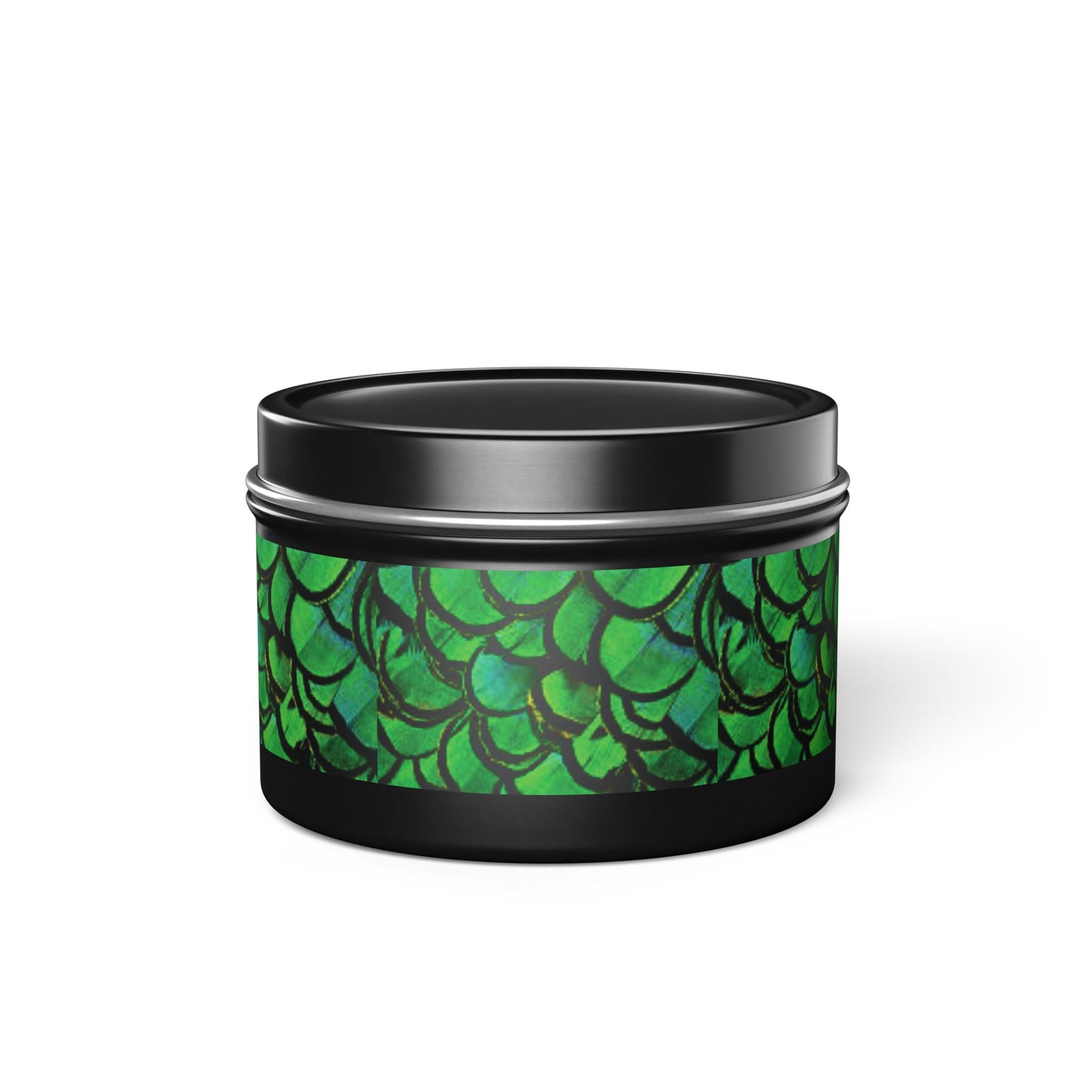 Tin Candles, 2 sizes, 3 tin colors - Green Peacock