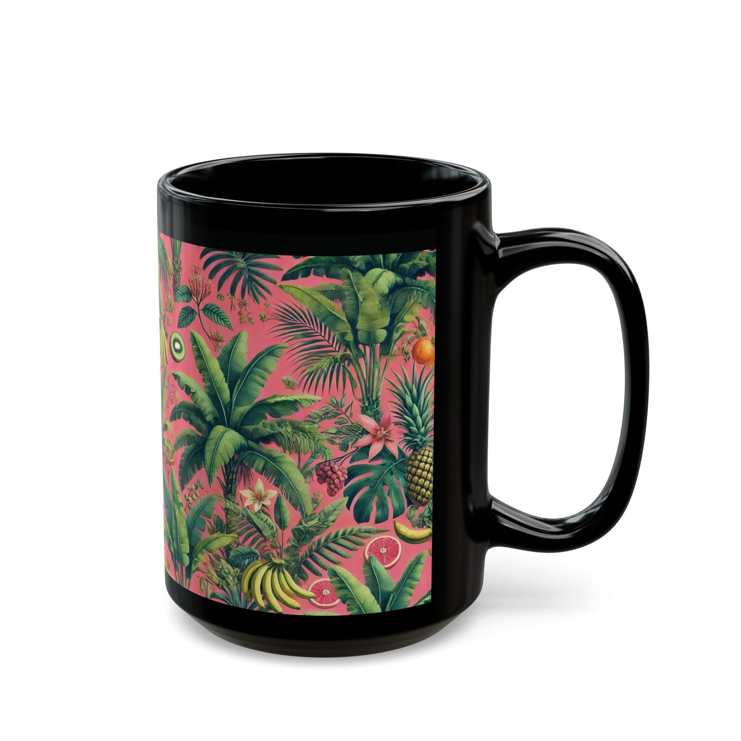 Black Coffee Mug - Tropical Fruit, Coral