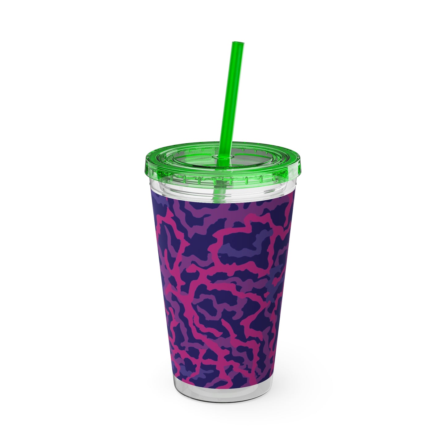 Tropical Tumbler with Straw | 16oz Colorful Travel Cup / Coral Threads, Heatwave