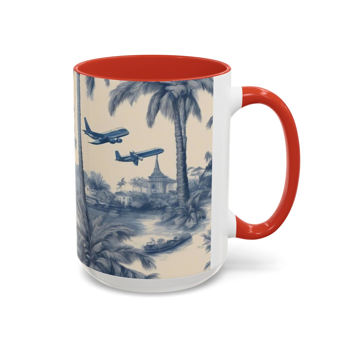 Accent Coffee Mug (11, 15oz), Tropical Travel Toile, Various Colors