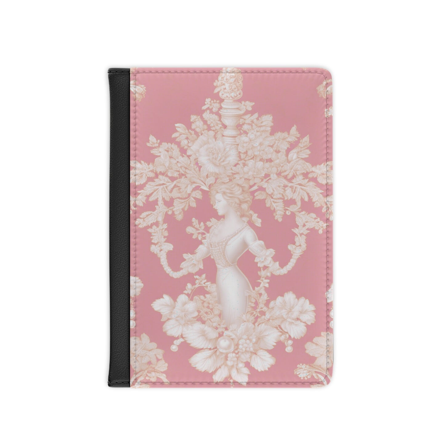 Tropical Passport Cover, Faux Leather - RFID blocking for travel security / Pearl Lady Toile, Hibiscus Pink