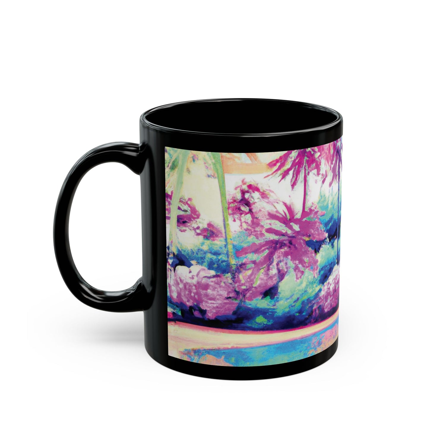Black Coffee Mug - Watercolor Beach