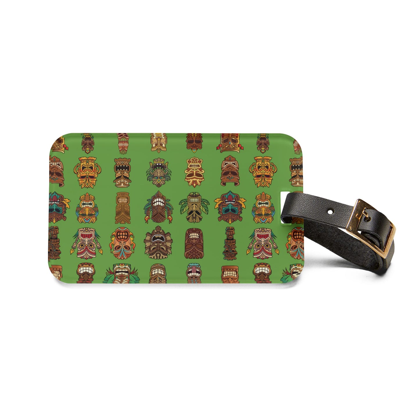 Luggage Tag - Tiny Tiki Dudes, Green