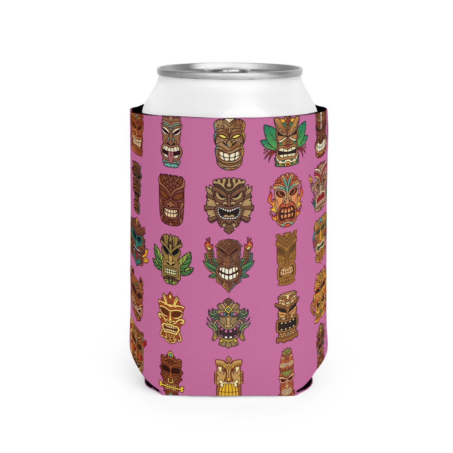 Tiny Tiki Dudes/Lt. Pink Can Cooler Sleeve - Perfect for Outdoor Picnics