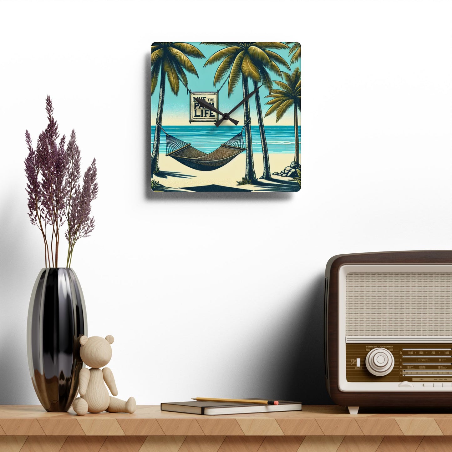 Acrylic Wall Clock, Hammock on the Beach, 4 Variants