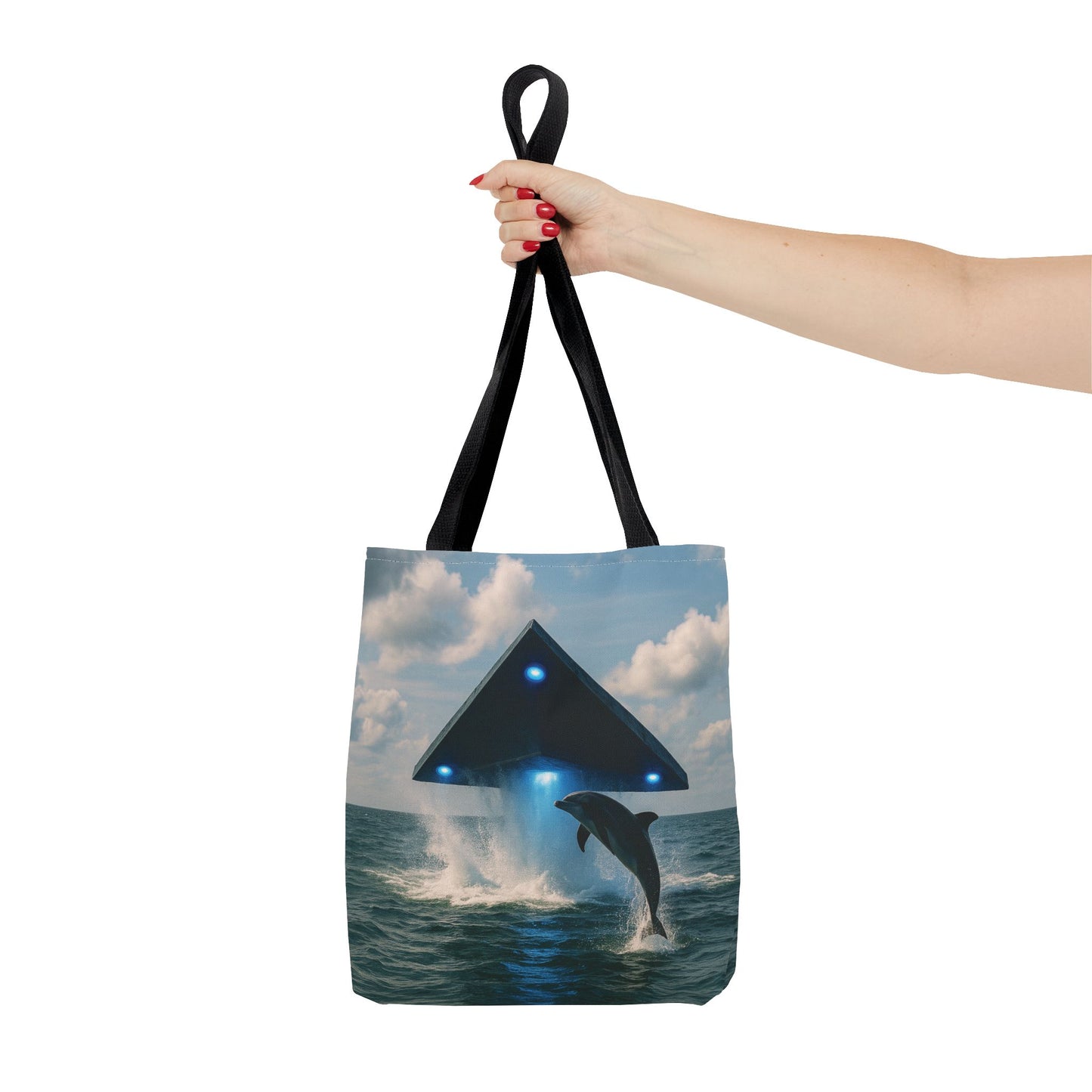 UFO and Dolphin in Ocean Tote Bag - 3 Sizes