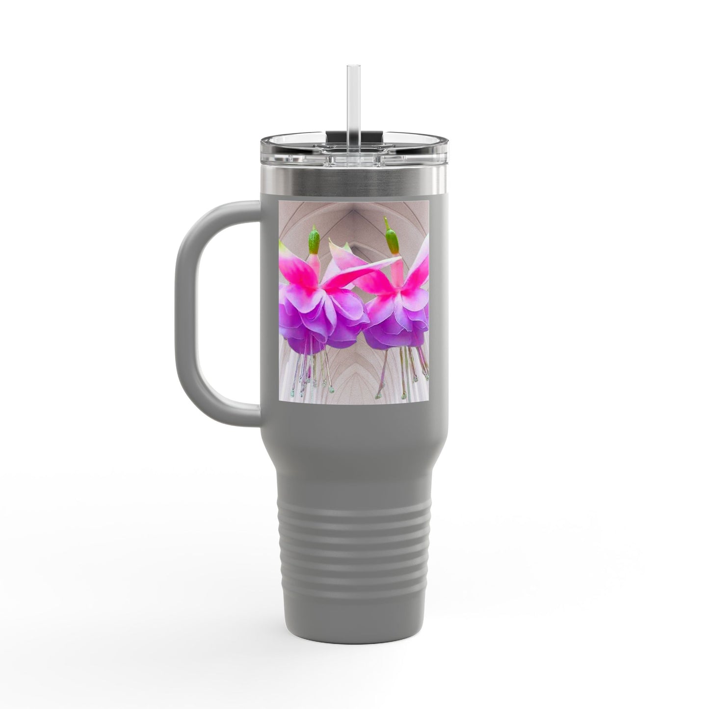 Insulated Travel Mug, 40oz / Floral Two Fuchsias, Gothic - Perfect for Outdoor Adventures