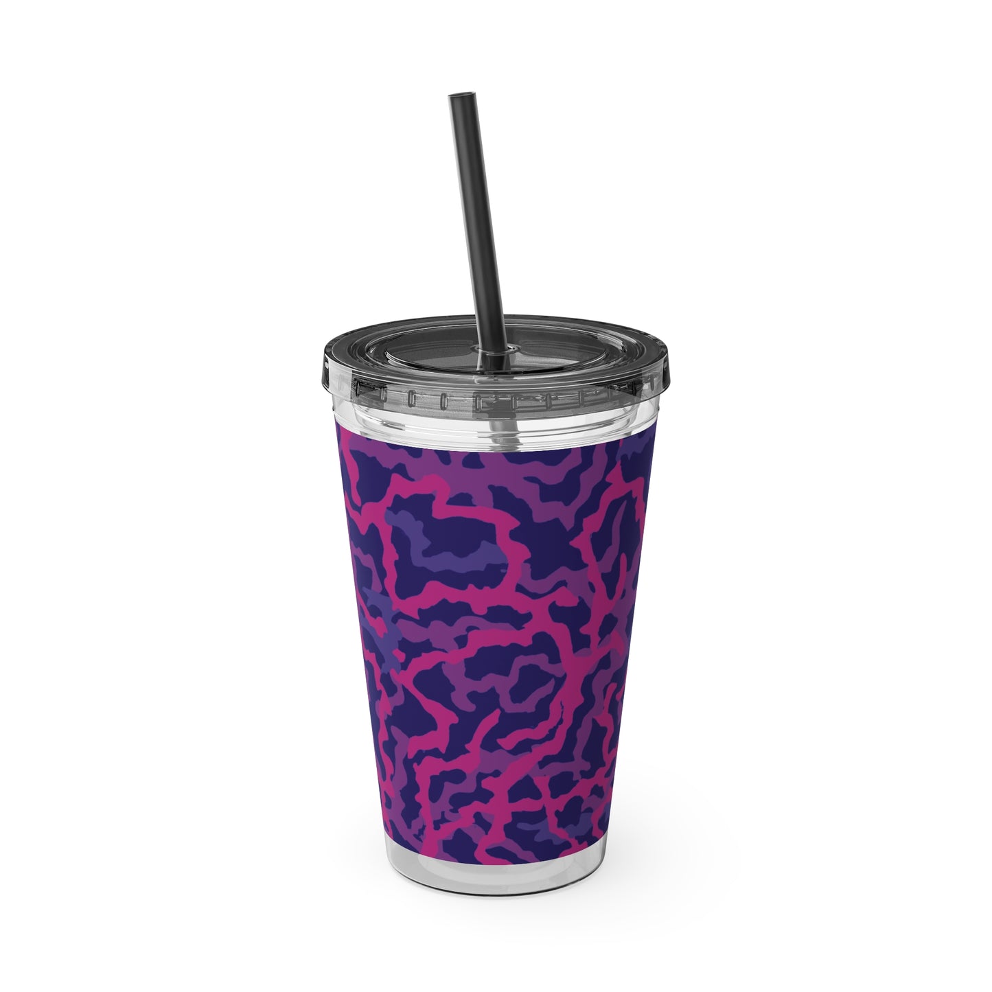 Tropical Tumbler with Straw | 16oz Colorful Travel Cup / Coral Threads, Heatwave