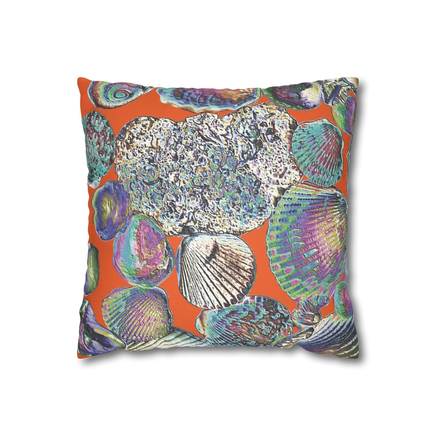 Faux Suede Square Pillowcase - Heatwave Seashell Collection, Orange