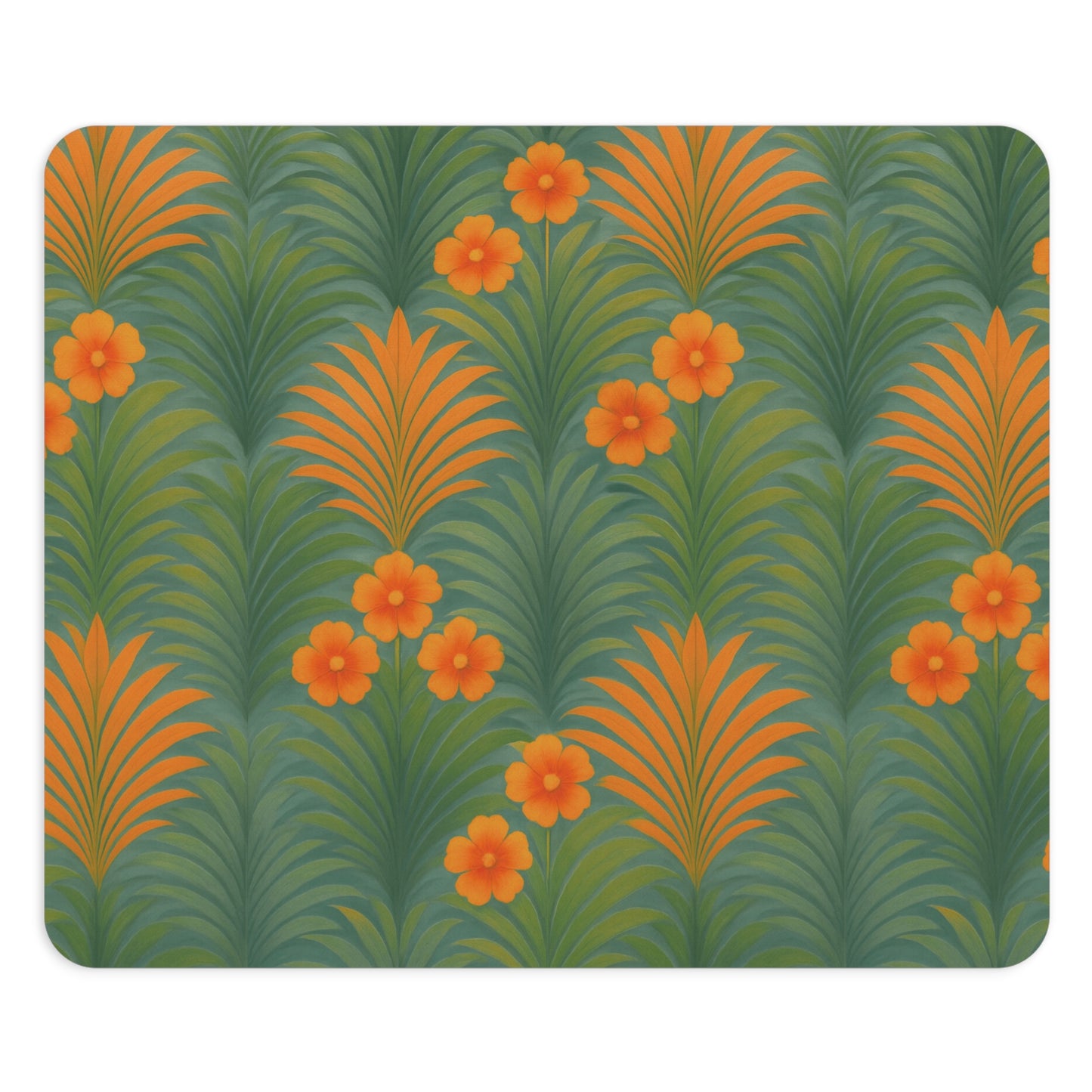 Rainforest Mouse Pad, 2 Shapes - Beach Vibes for Home Office & Gamer / Sunrise Palms, Orange/Green