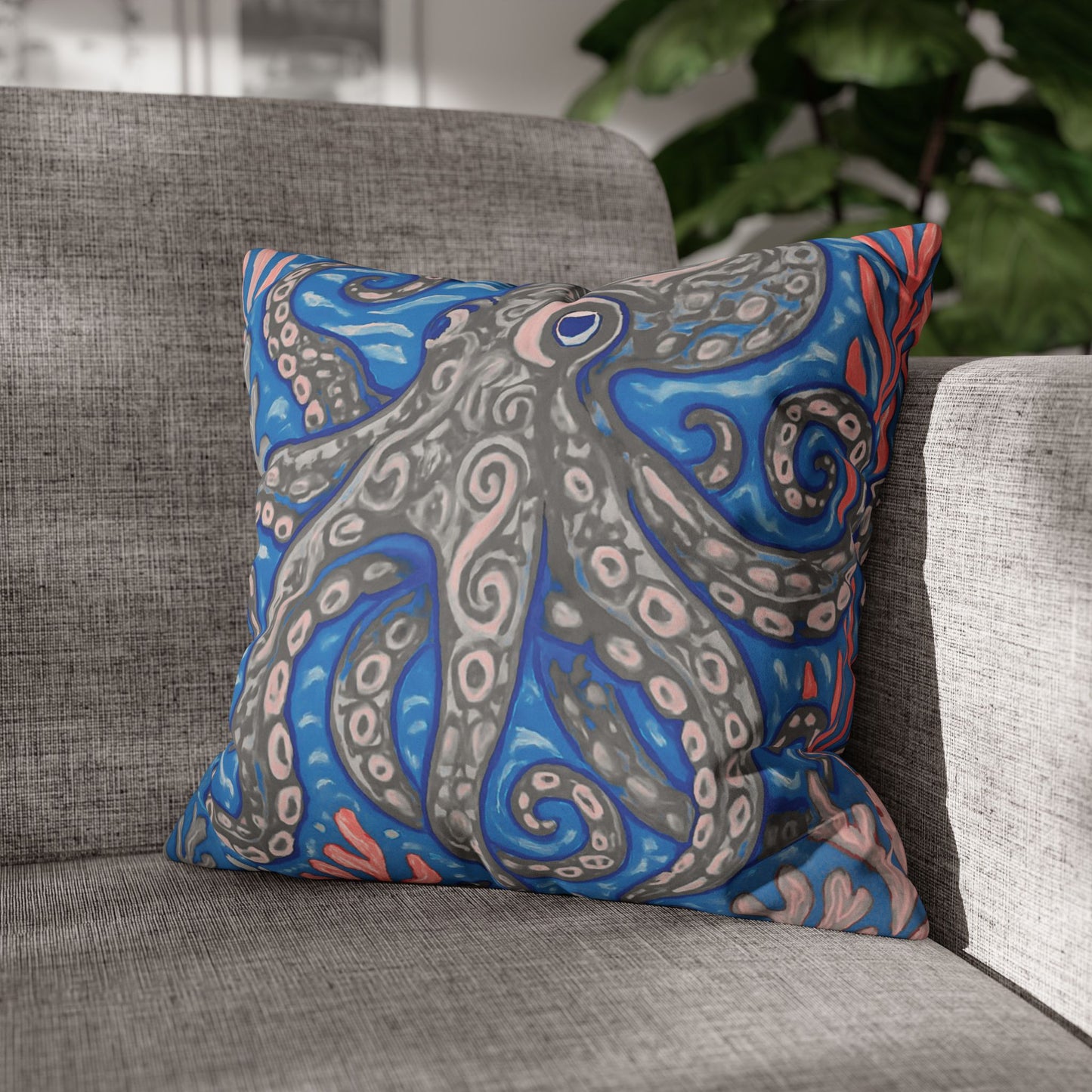 Faux Suede Square Pillowcase - Slate Kraken Joe