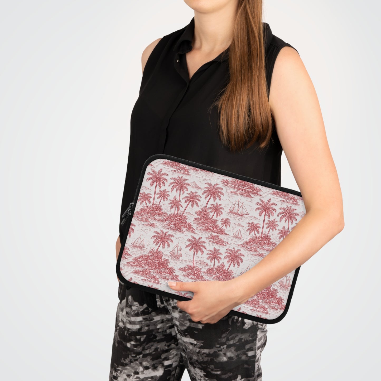 Tropical Laptop Sleeve, 5 Sizes - Perfect for Beach Lovers & Students / Faraway Toile, Red