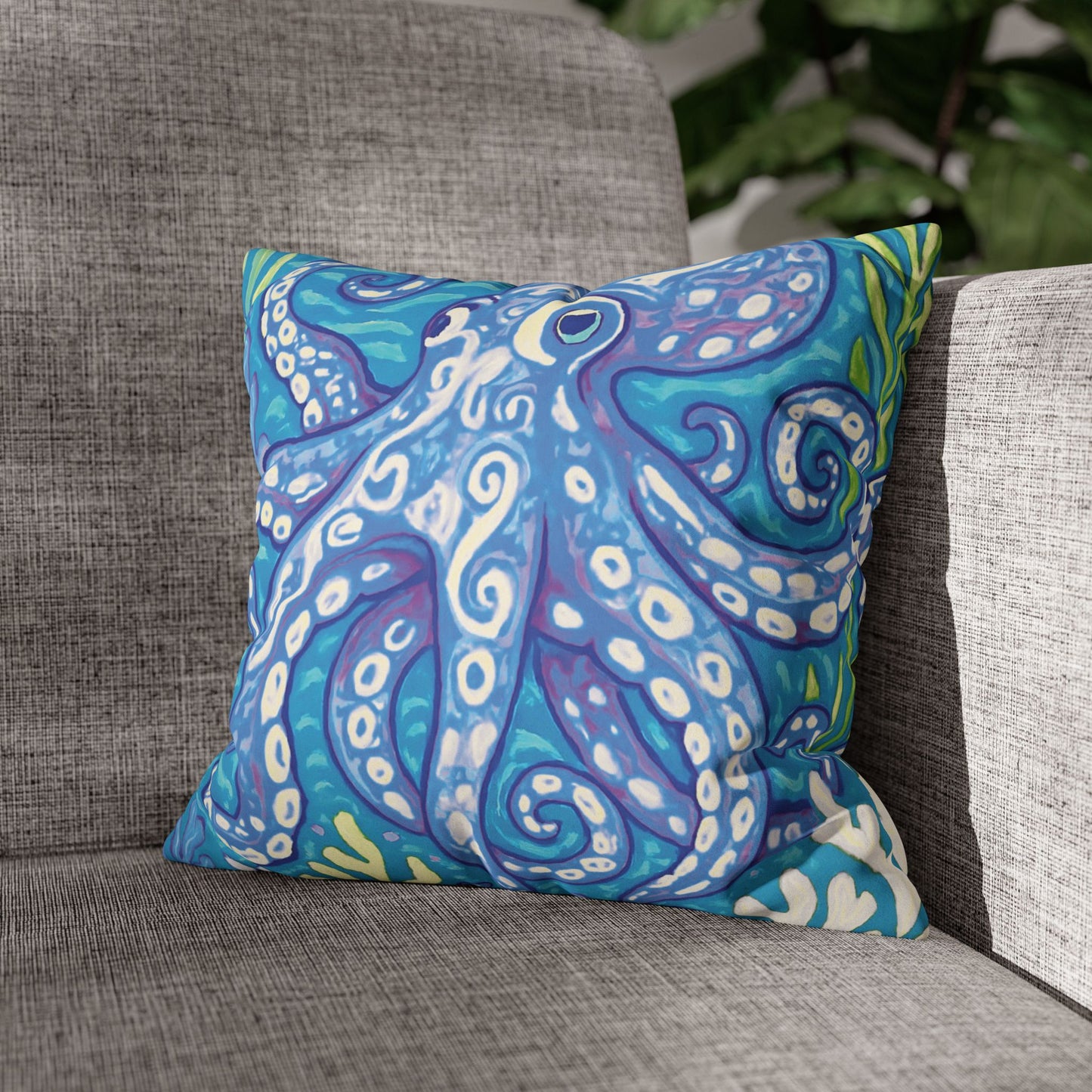 Faux Suede Square Pillowcase - Blue Kraken Joe