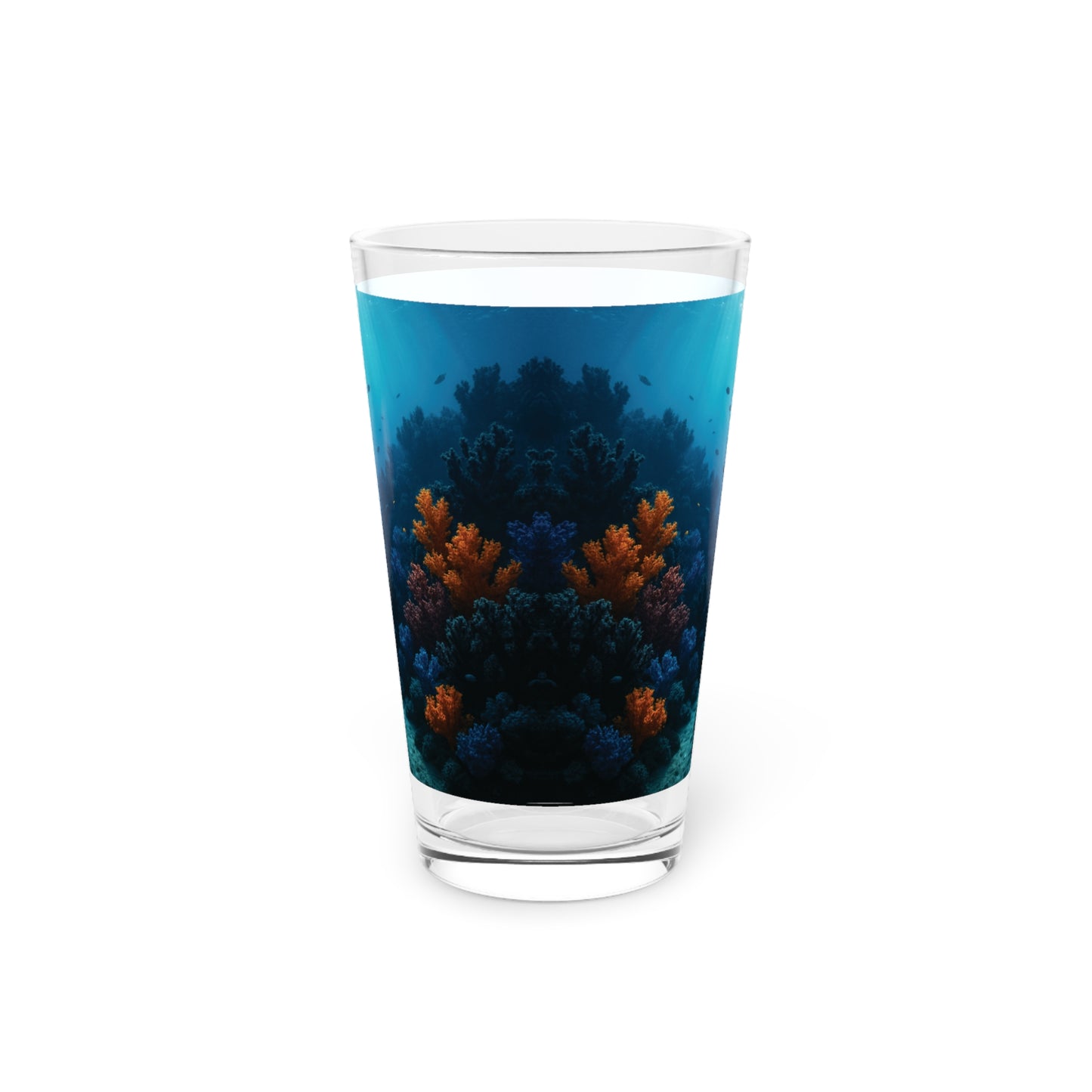 Pint Glass, 16oz - Black and Orange Coral